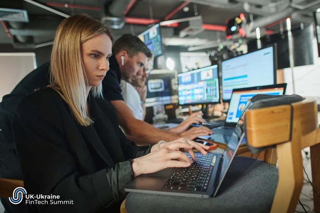 UK-Ukraine FinTech Summit production team at laptops